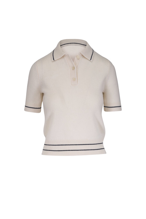 Nili Lotan Carline Ivory Tipped Cashmere Polo Sweater