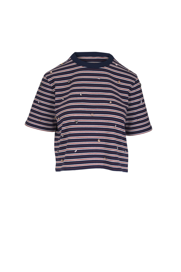 Veronica Beard Sebastian Heritage Navy Stripe Rhinestone T-Shirt - view 1