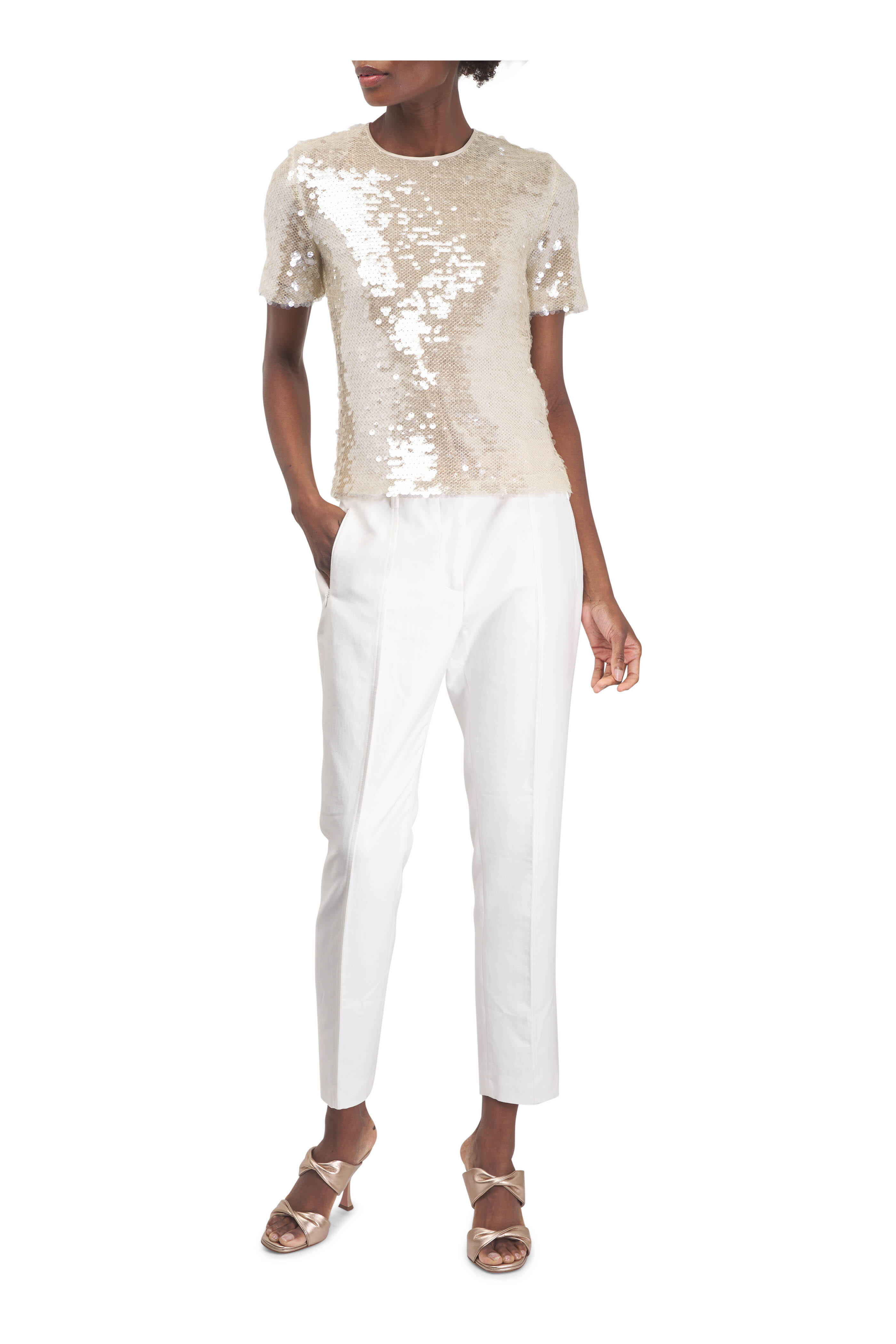 Akris - Greige Paillette Embellished Blouse