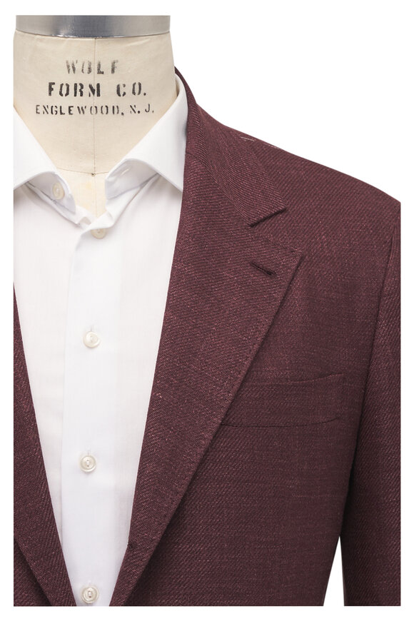 Brunello Cucinelli Burgundy Wool, Silk & Linen Sportcoat - view 5