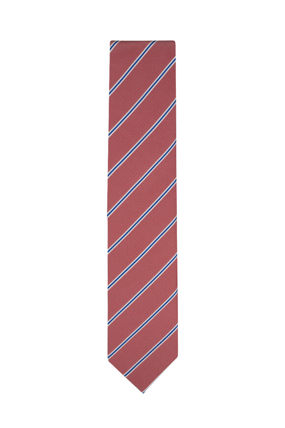 Dolce Punta - Red Multicolor Stripe Silk Necktie