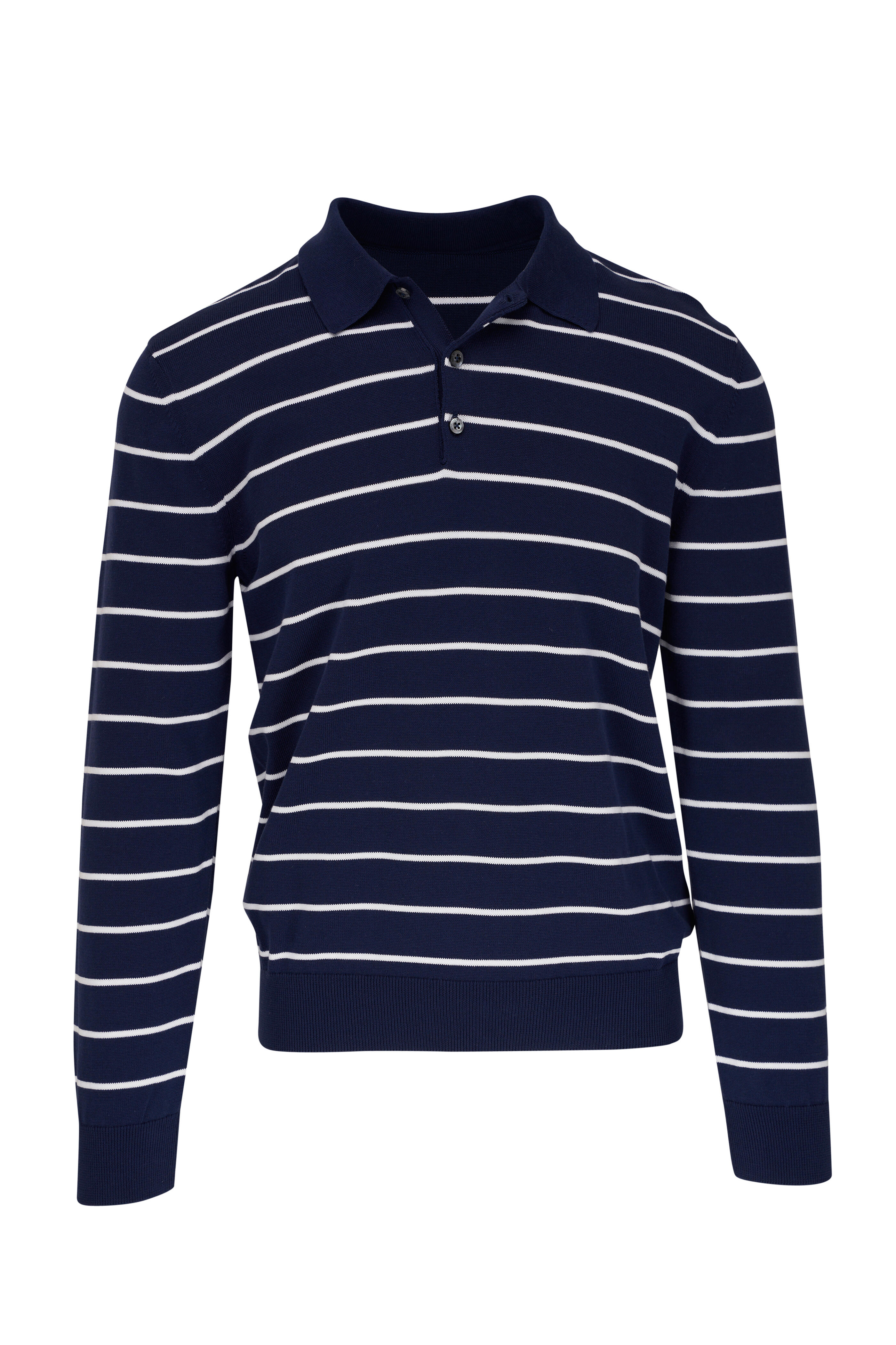 Ralph Lauren Purple Label - Navy & White Striped Cotton Polo