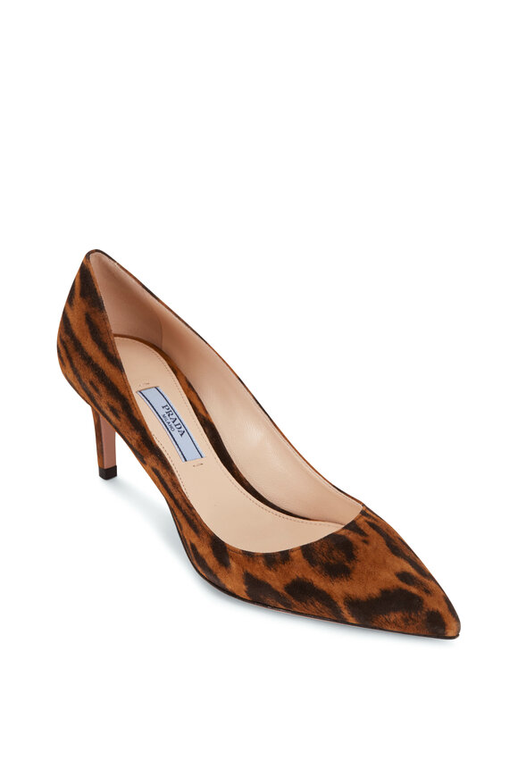 Prada - Brown Suede Leopard Print Pump, 65mm