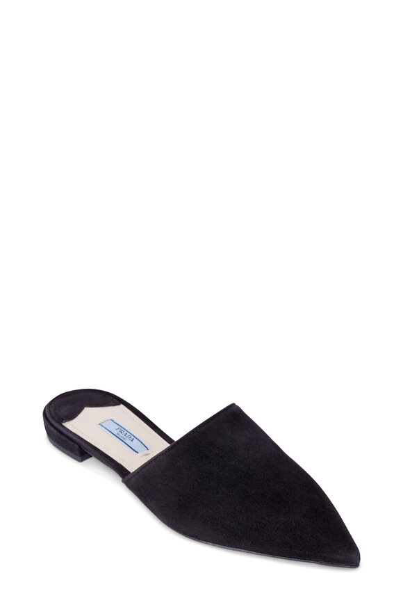 Prada - Black Suede Pointed Slide