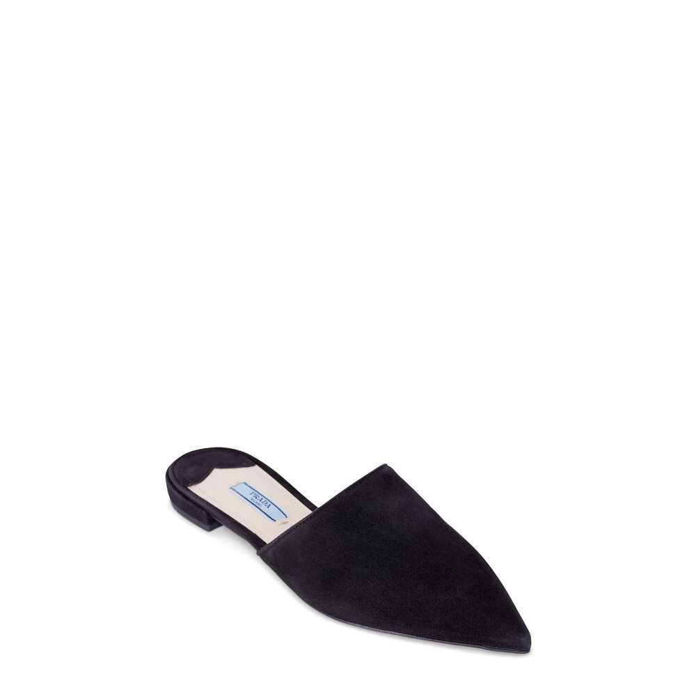 Prada - Black Suede Pointed Slide | Mitchell Stores