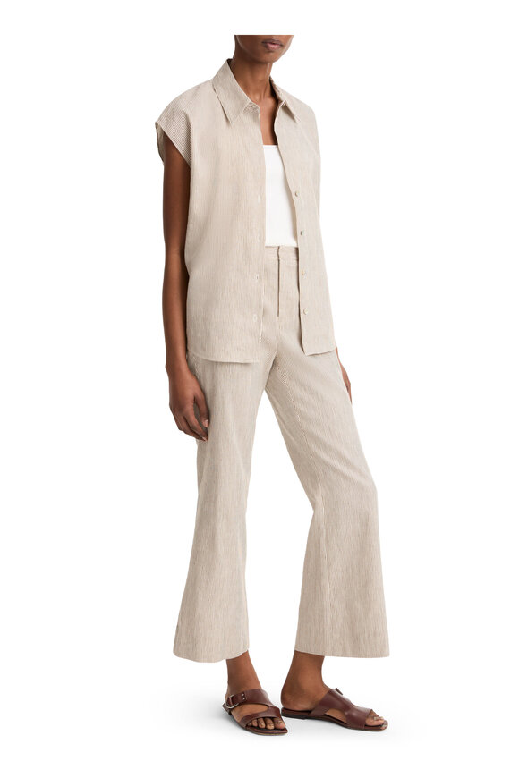 Vince Taupe Wood Ticking Stripe Crop Flare Pant - view 4