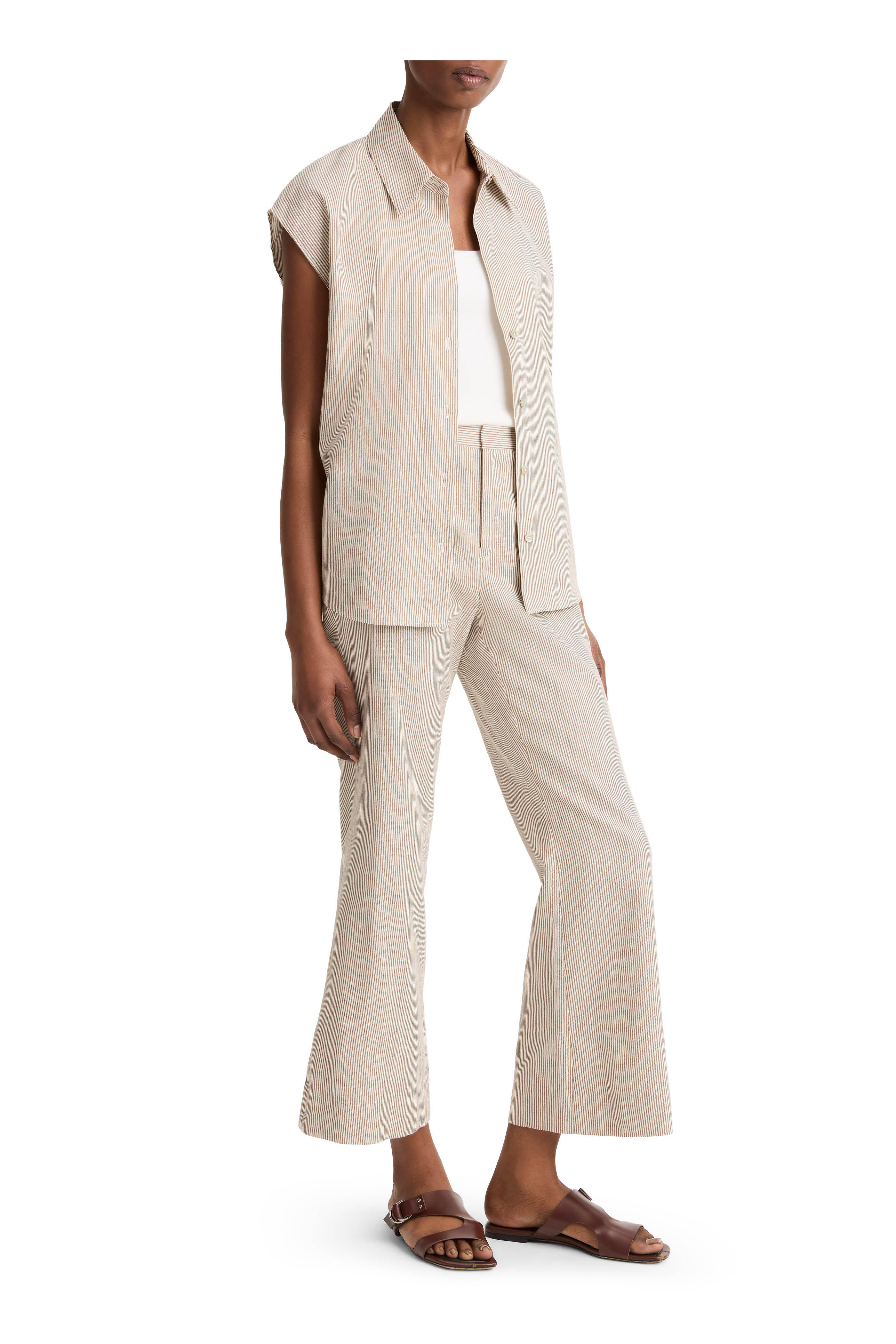 Vince - Taupe Wood Ticking Stripe Crop Flare Pant - view 4