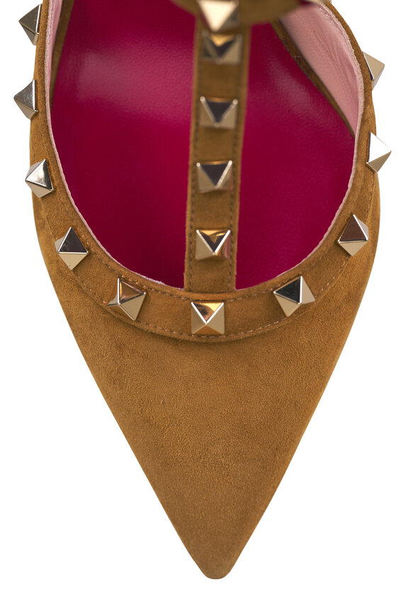 Valentino Garavani Rockstud Havana Beige Suede Ankle Pump, 65mm - view 6