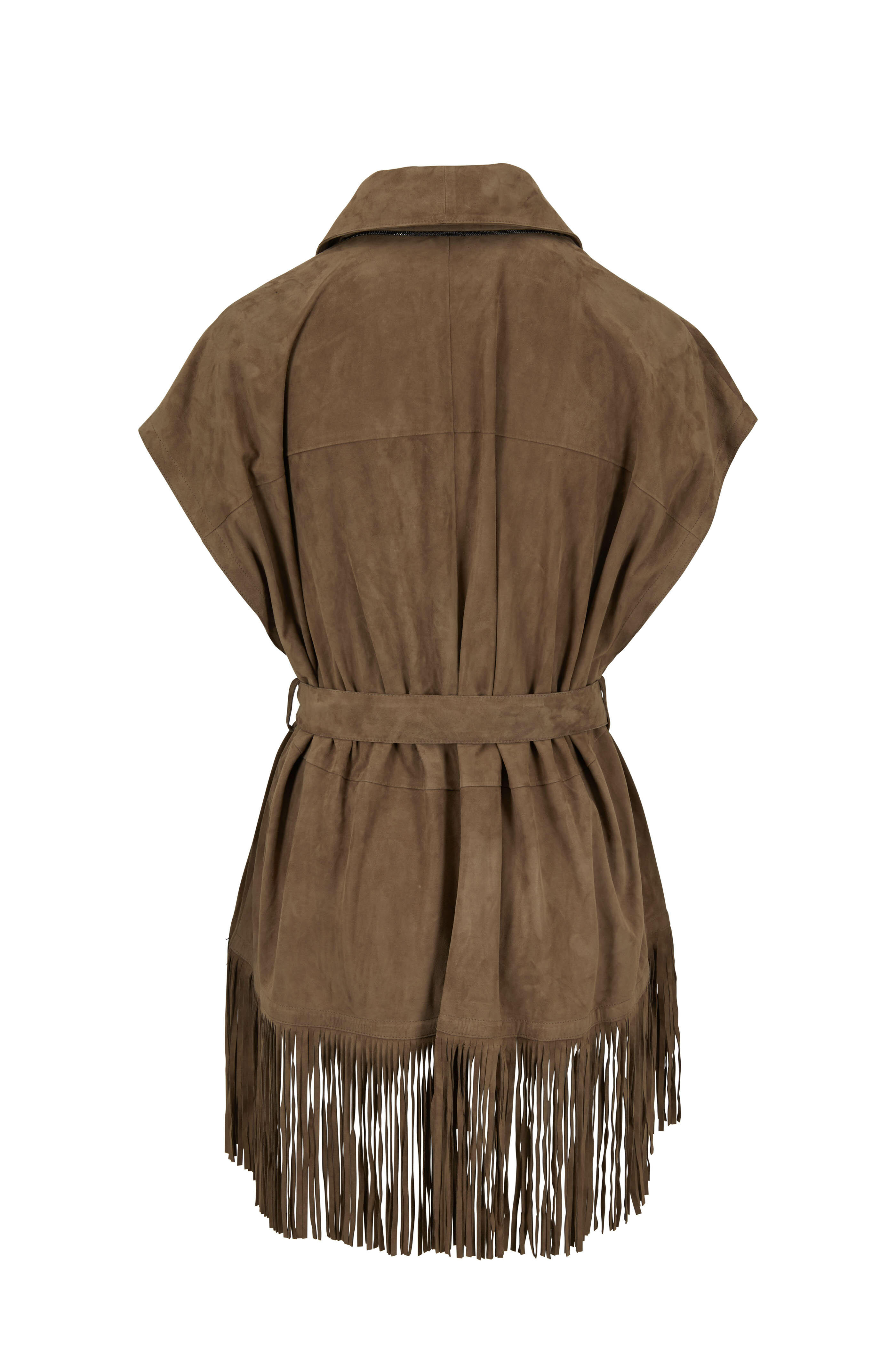 Brunello Cucinelli - Mushroom Suede Fringe Vest