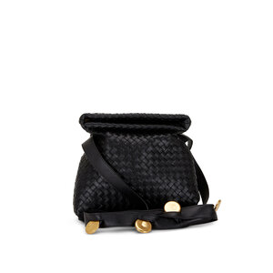 Bottega Veneta - BV Fold Black Woven Leather Crossbody Bag