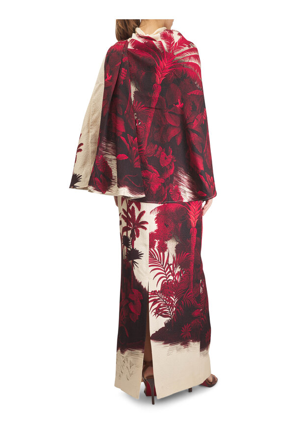 Johanna Ortiz Ocean Of Secrets Red & Ecru Wool & Silk Cape - view 4