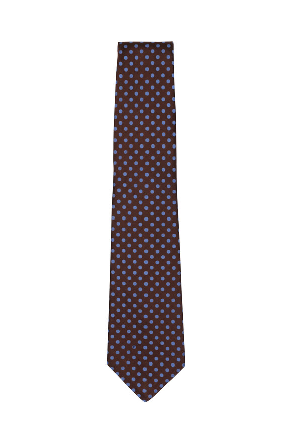Kiton - Brown & Blue Dot Silk Necktie