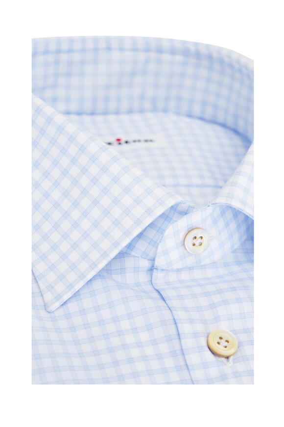 Kiton - Light Blue Check Cotton Dress Shirt