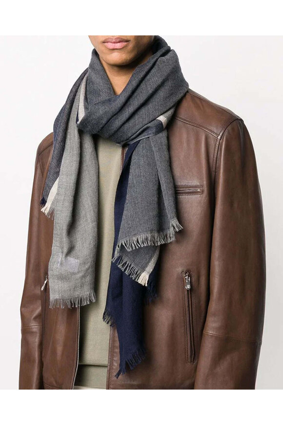 Brunello Cucinelli Gray Colorblock Scarf - view 2