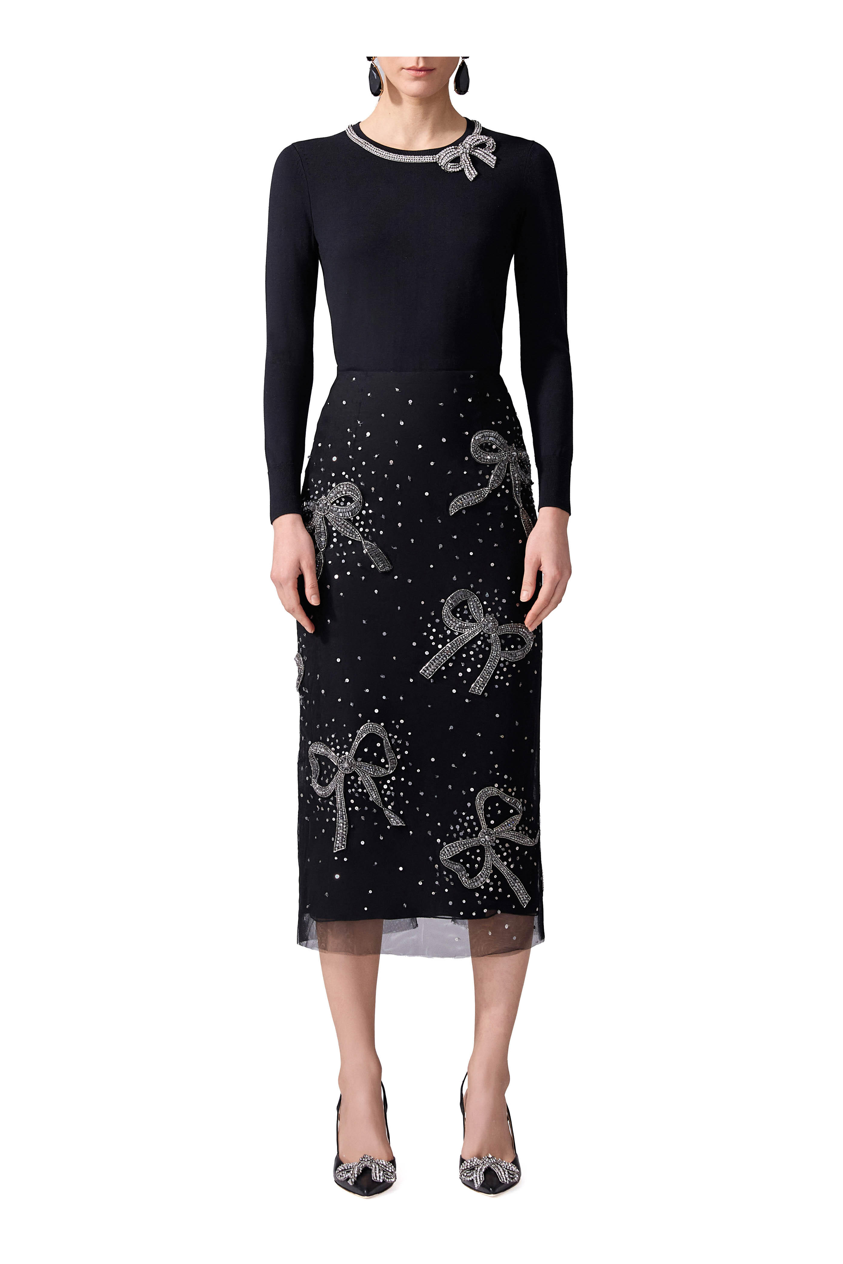 Carolina Herrera - Black Bow Embellished Collar Sweater