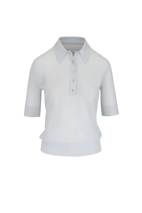 TWP Blue Flower Cashmere Open Knit Polo