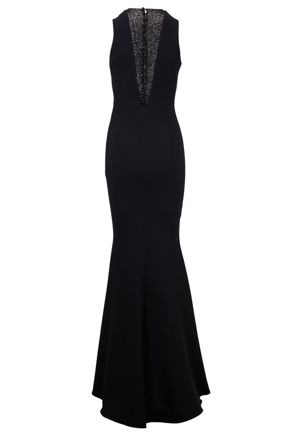 Safiyaa - Jacinta Black Crepe Sequin V-Neck Gown