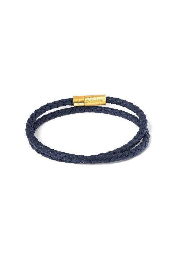 Tateossian - Pop Rigato Double Wrap Navy Leather Bracelet