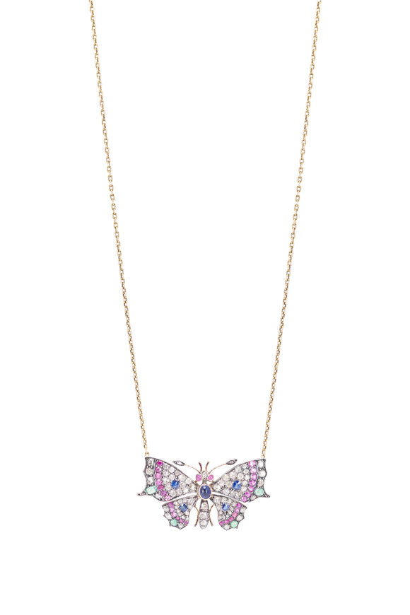 Vintage Collection 14k Yellow Gold Mixed Gemstone Butterfly Necklace