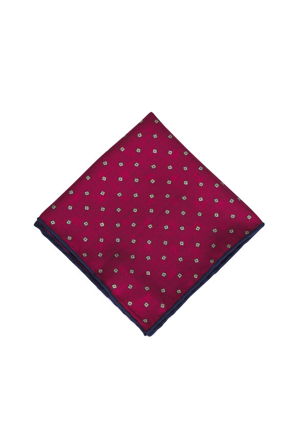 Brunello Cucinelli Navy & Red Geometric Print Pocket Square - view 2