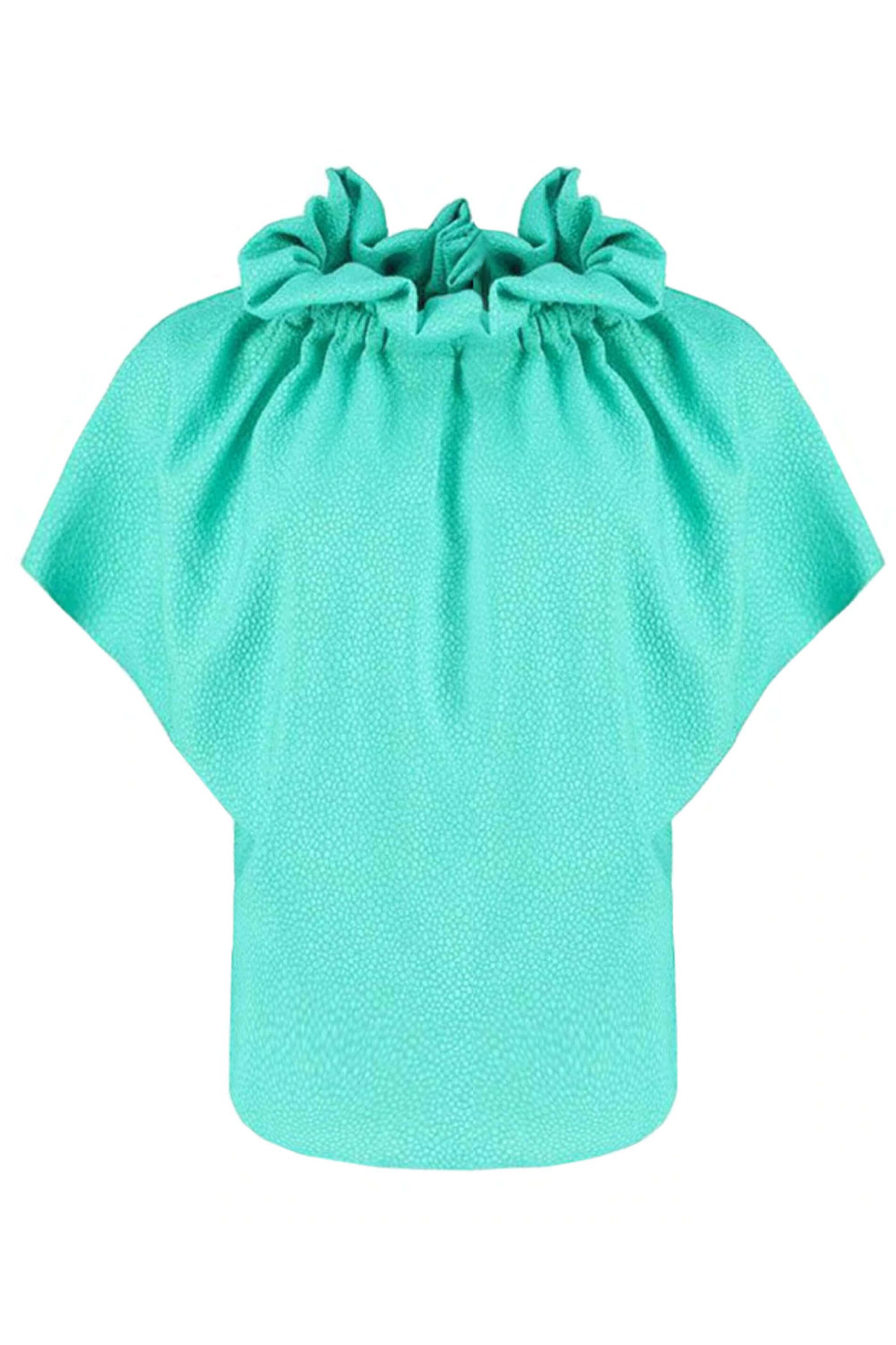 Edeline Lee - Green Flou Bubble Jacquard Ruff Blouse