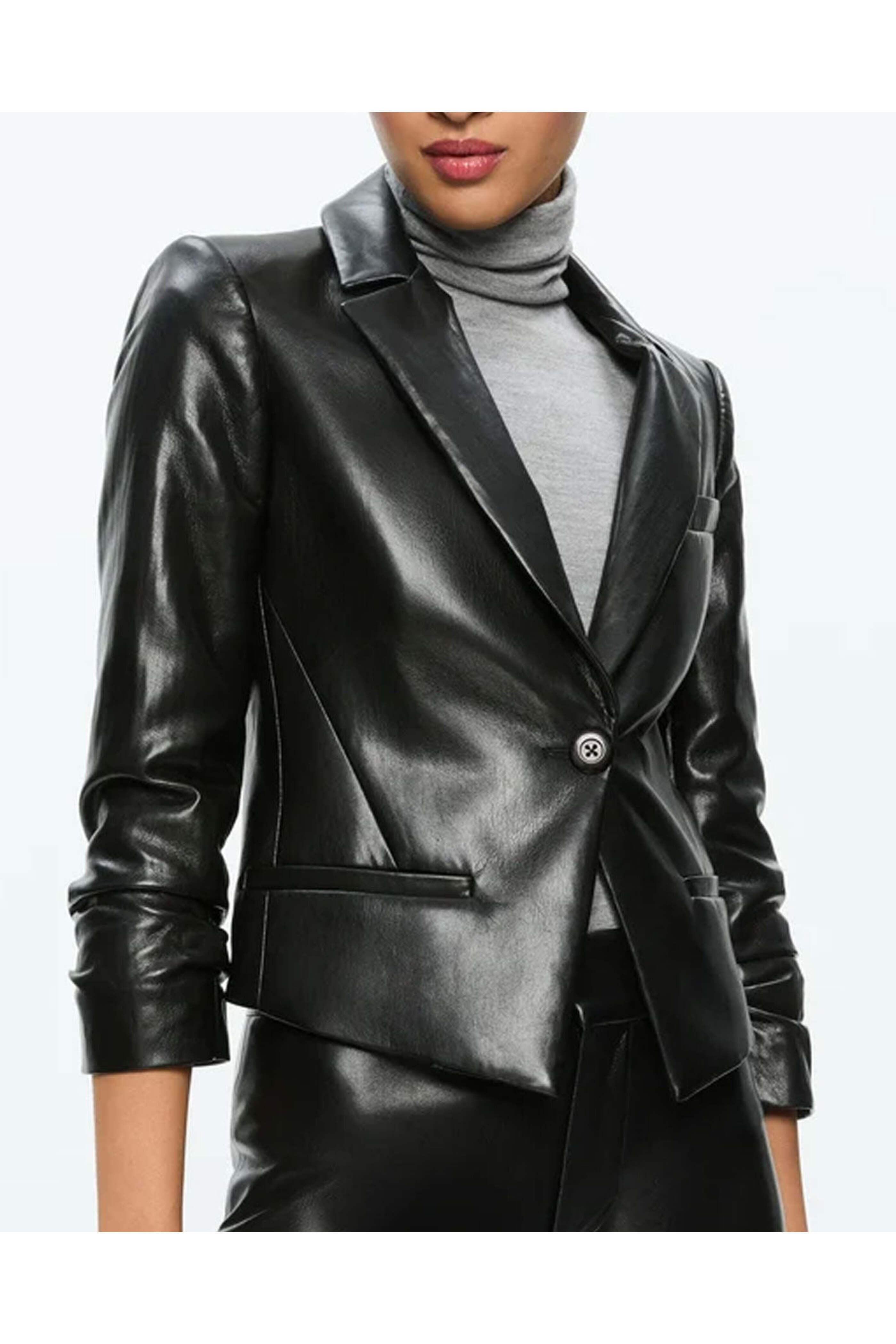 Alice & Olivia - Black Vinnie Ruched Sleeveless Vegan Blazer