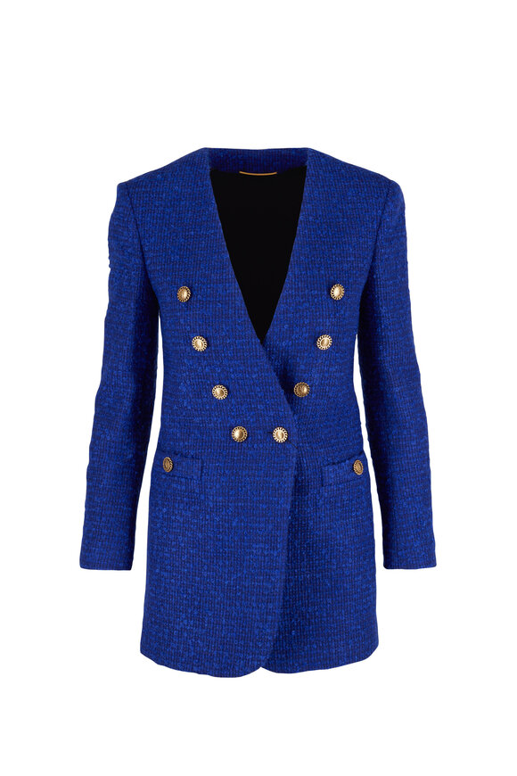 Saint Laurent - Blue Tweed Long Double Breasted Jacket