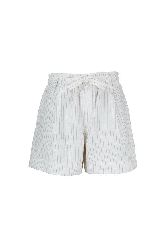 Vince - Creme Striped Linen Blend Drawstring Shorts