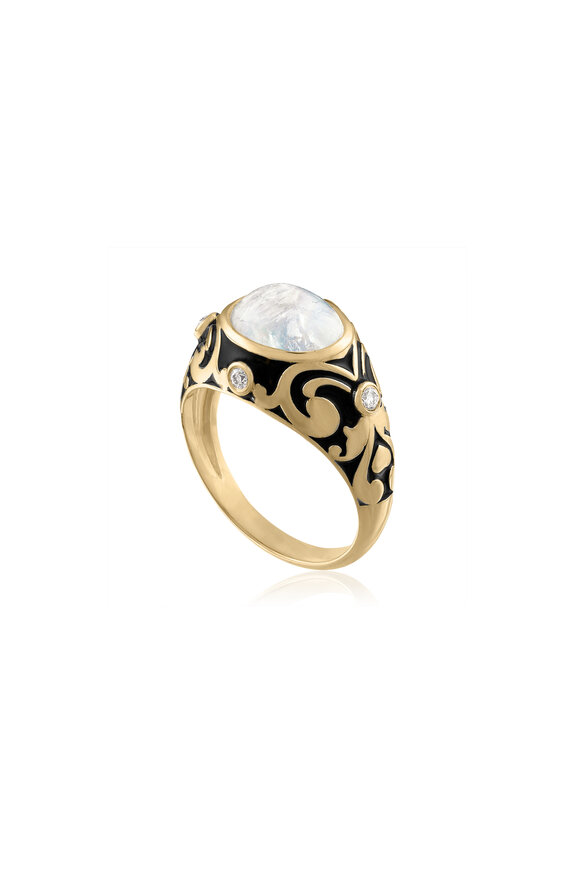 Loriann Francesca Diamond & Moonstone Black Enamel Ring