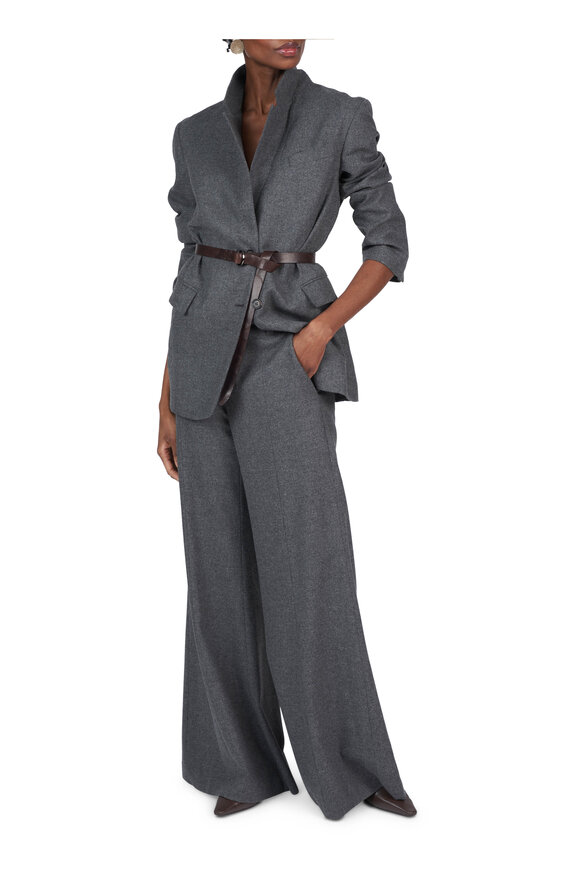 Brunello Cucinelli Anthracite Flannel Wide Flare Pant - view 5