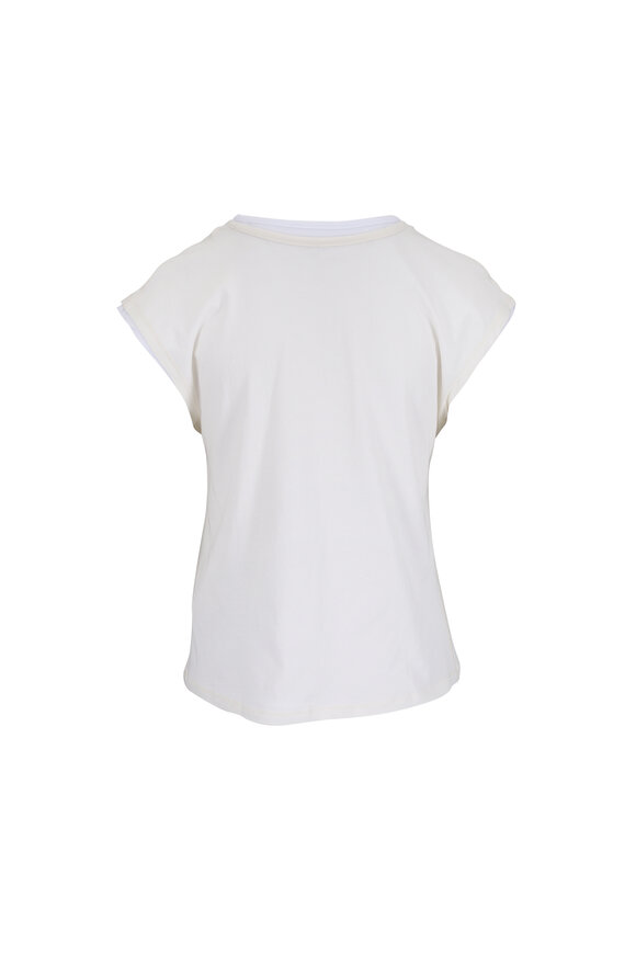 Majestic Cream & White Cotton Double Layer T-Shirt - view 2