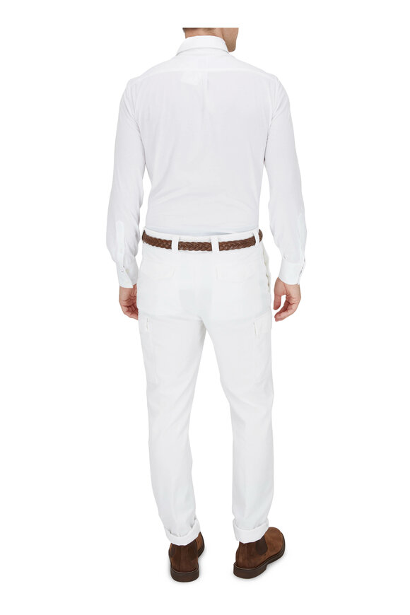 Brunello Cucinelli White Jersey Cotton Knit Sport Shirt - view 4
