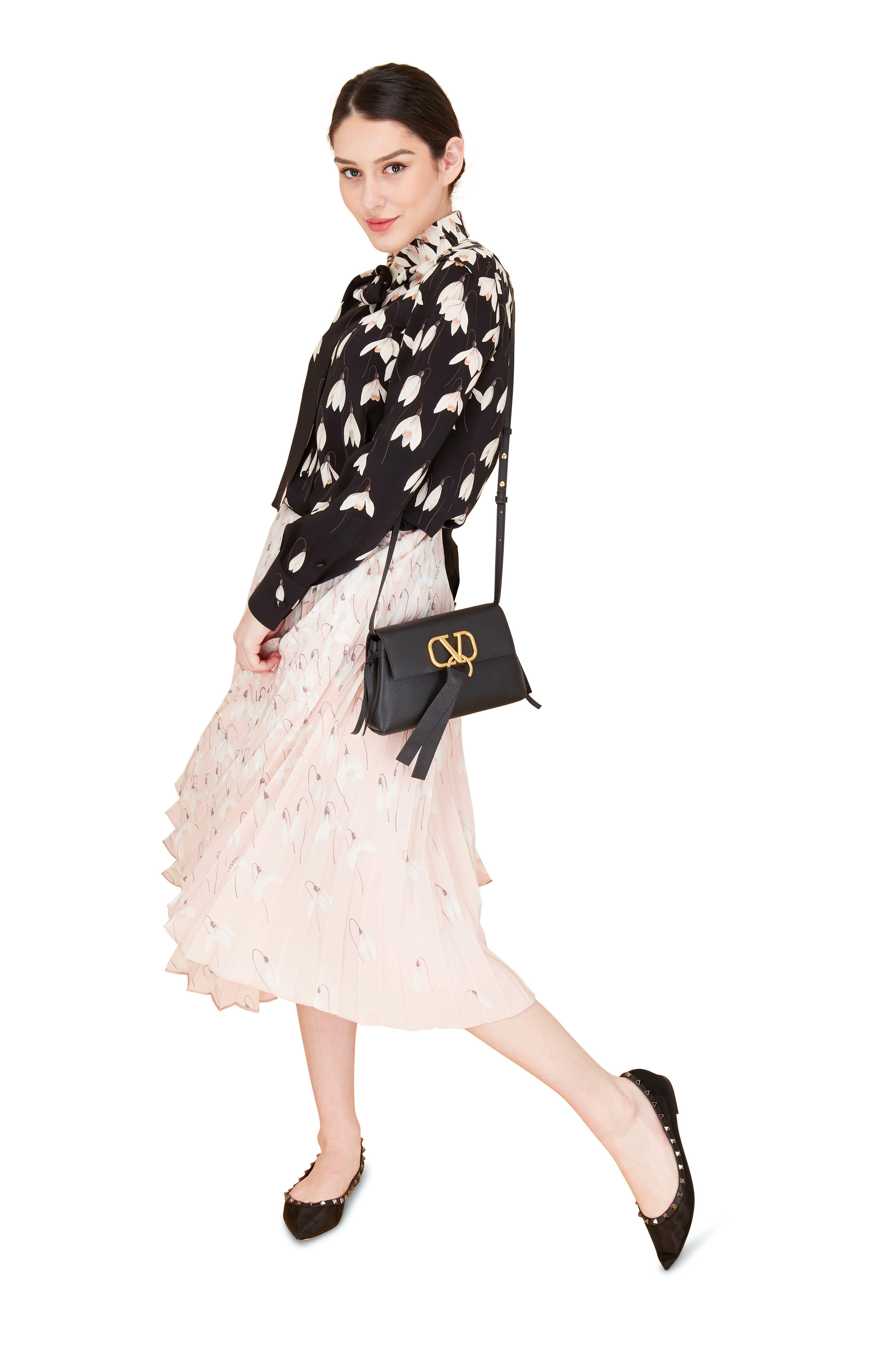 Valentino - Pink Silk Floral Print Pleated Skirt