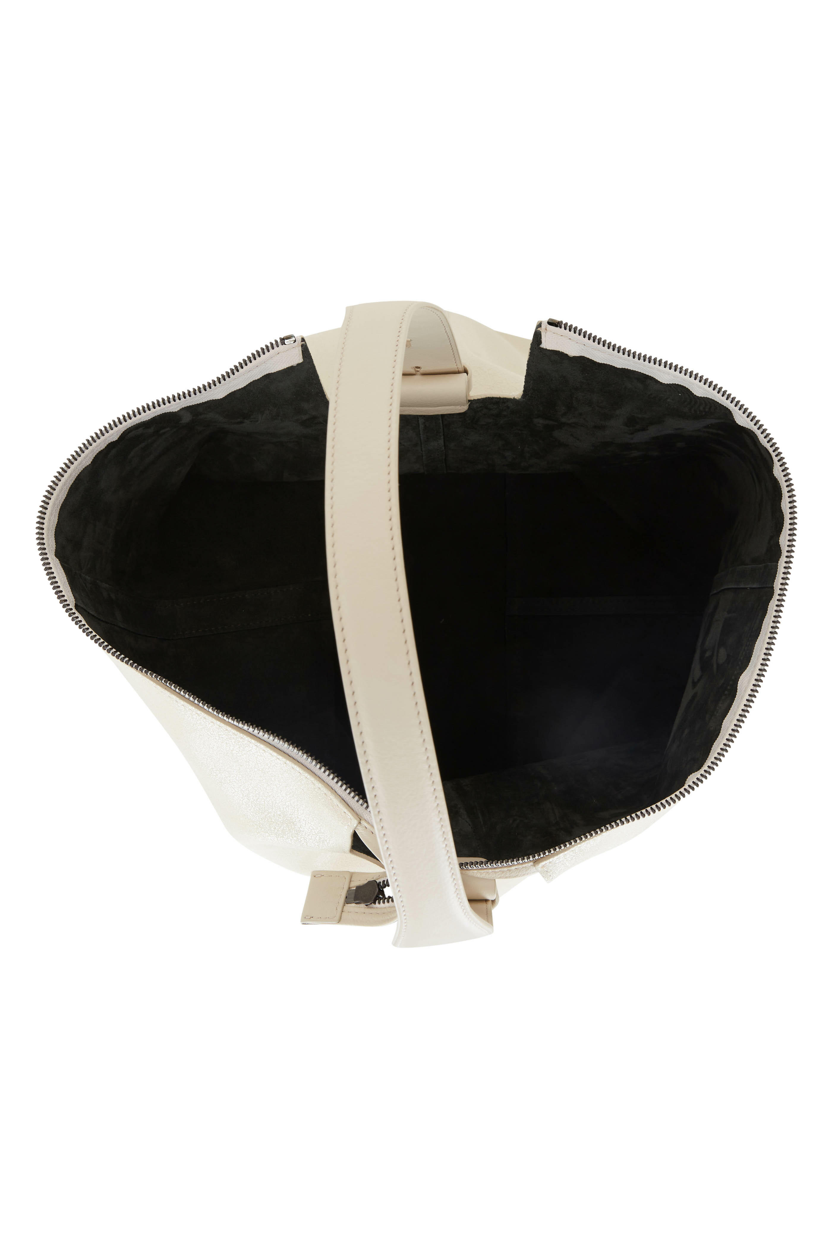 Brunello Cucinelli - Off White Leather Shoulder Bag With Zip