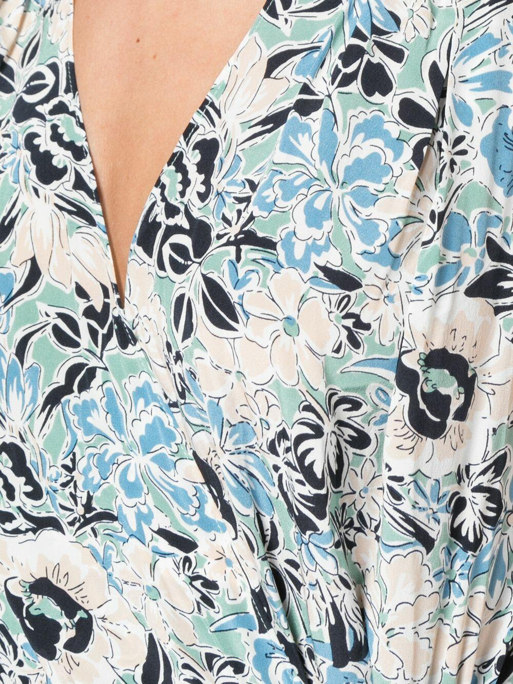 Veronica Beard - Teagan Blue Multi Floral Shoulder-Tie Dress