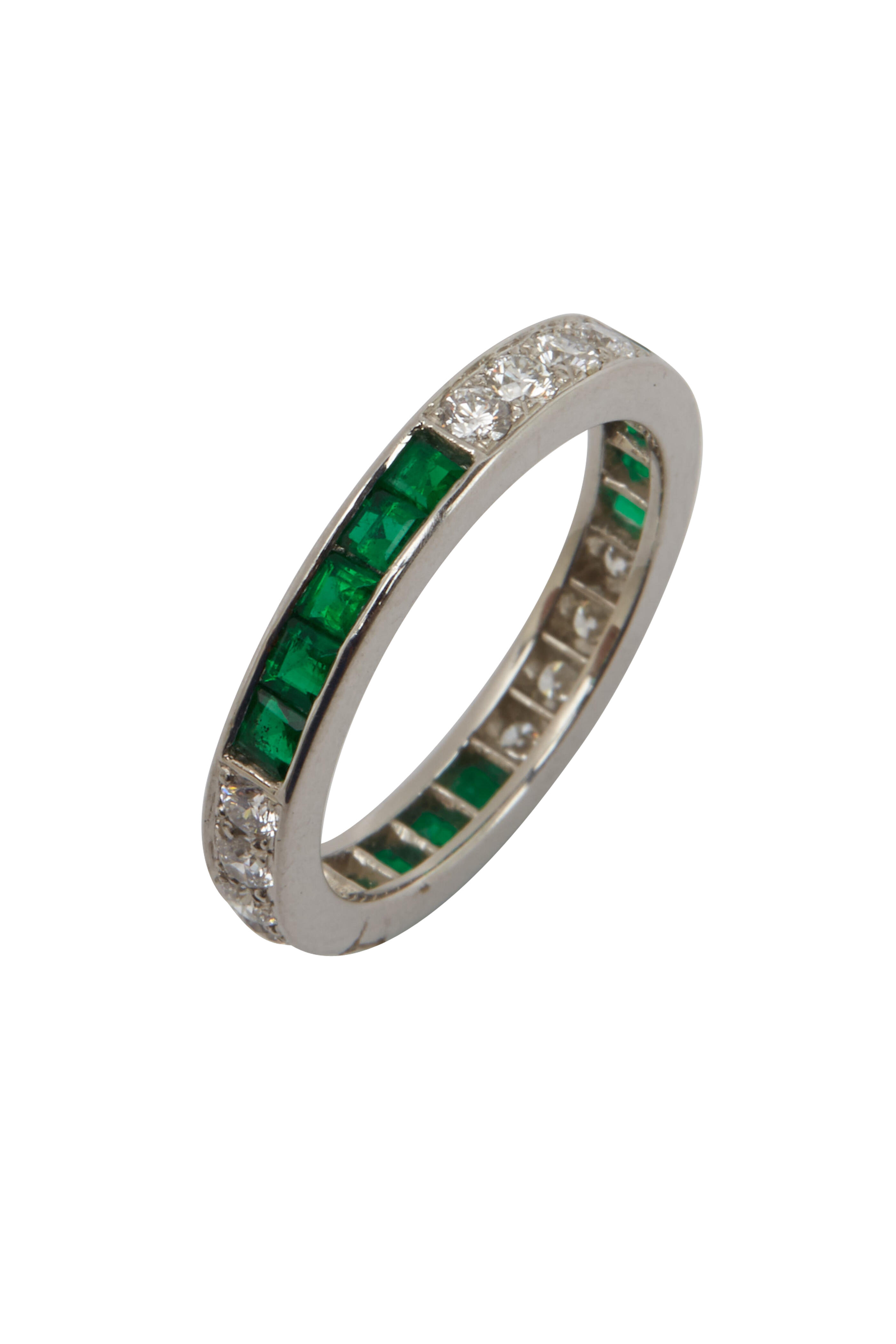 Oscar Heyman - Platinum Green Emerald White Diamond Ring
