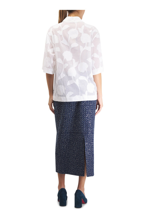 Michael Kors Collection Optic White Floral Fil Coupé Cotton Shirt - view 4