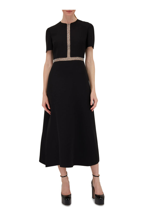 Valentino - Black Bead-Embroidered Midi Dress