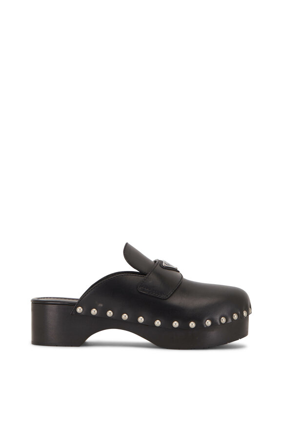 Prada - Black Leather Studded Clog, 45mm