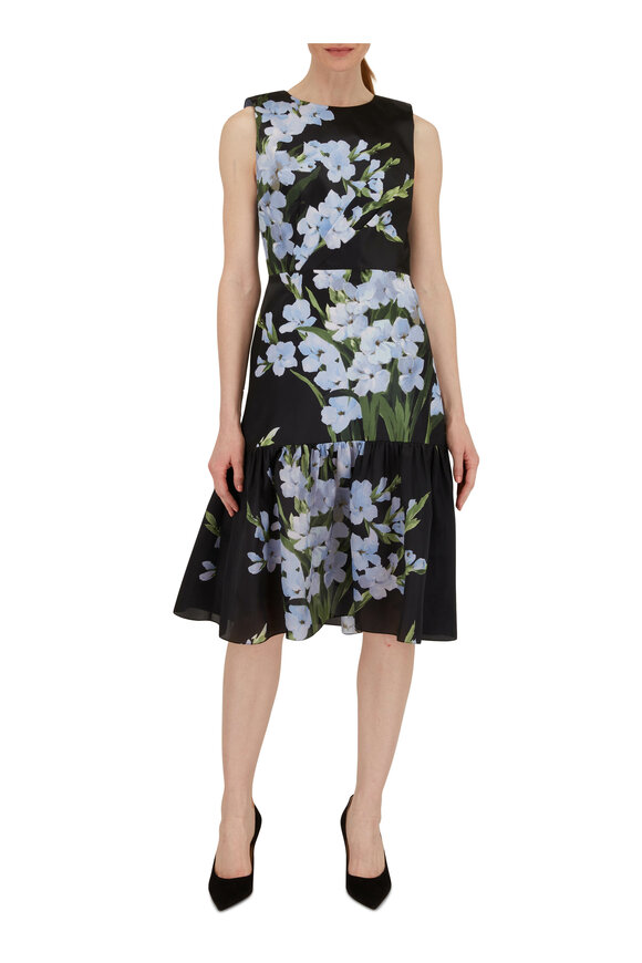 Carolina Herrera - Black Flower Print Sleeveless Dress  