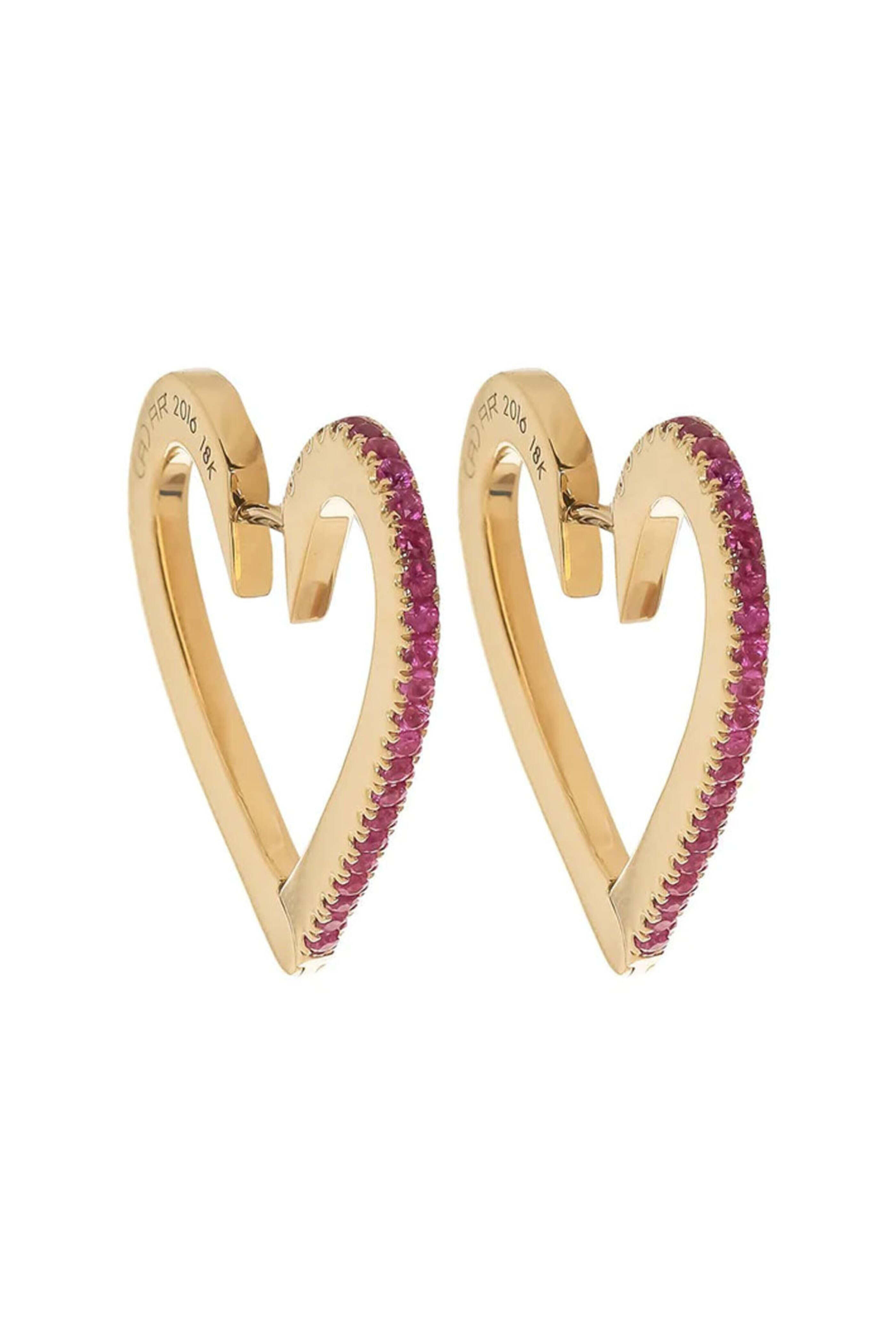 Cadar - Medium Ruby Heart Hoop Earrings