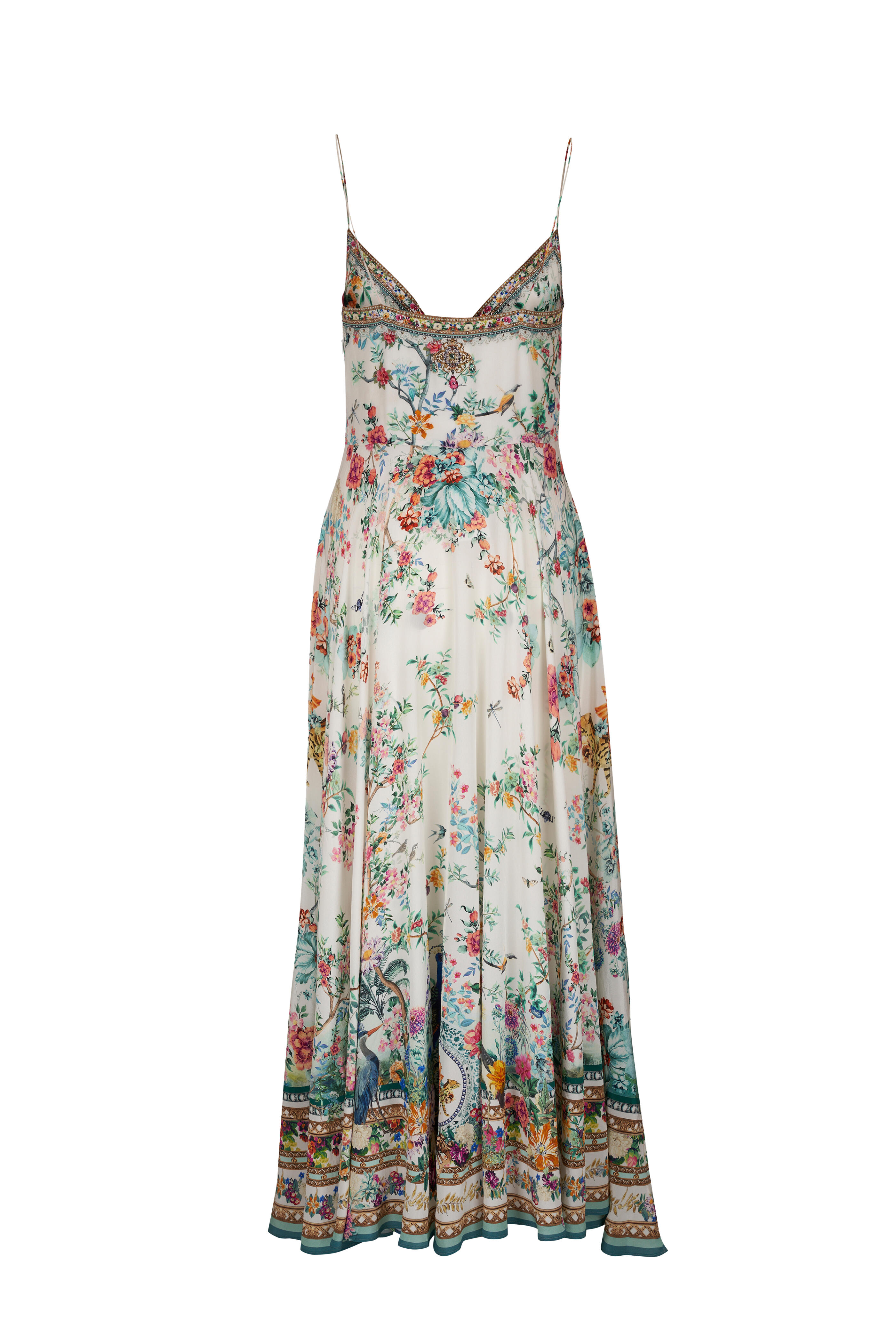 Camilla - Floral Multicolor Tie Front Silk Maxi Dress