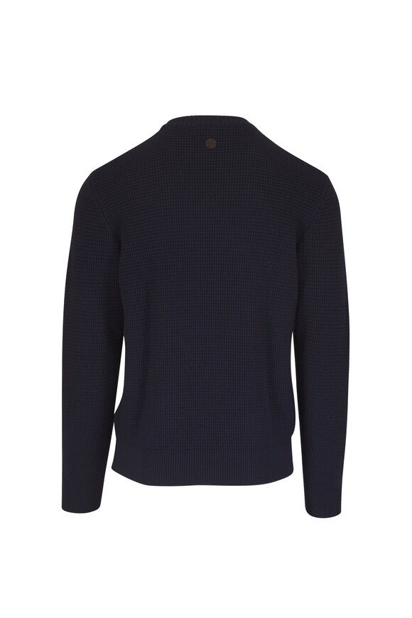 Isaia Navy Blue Wool Waffle Knit Sweater - view 3
