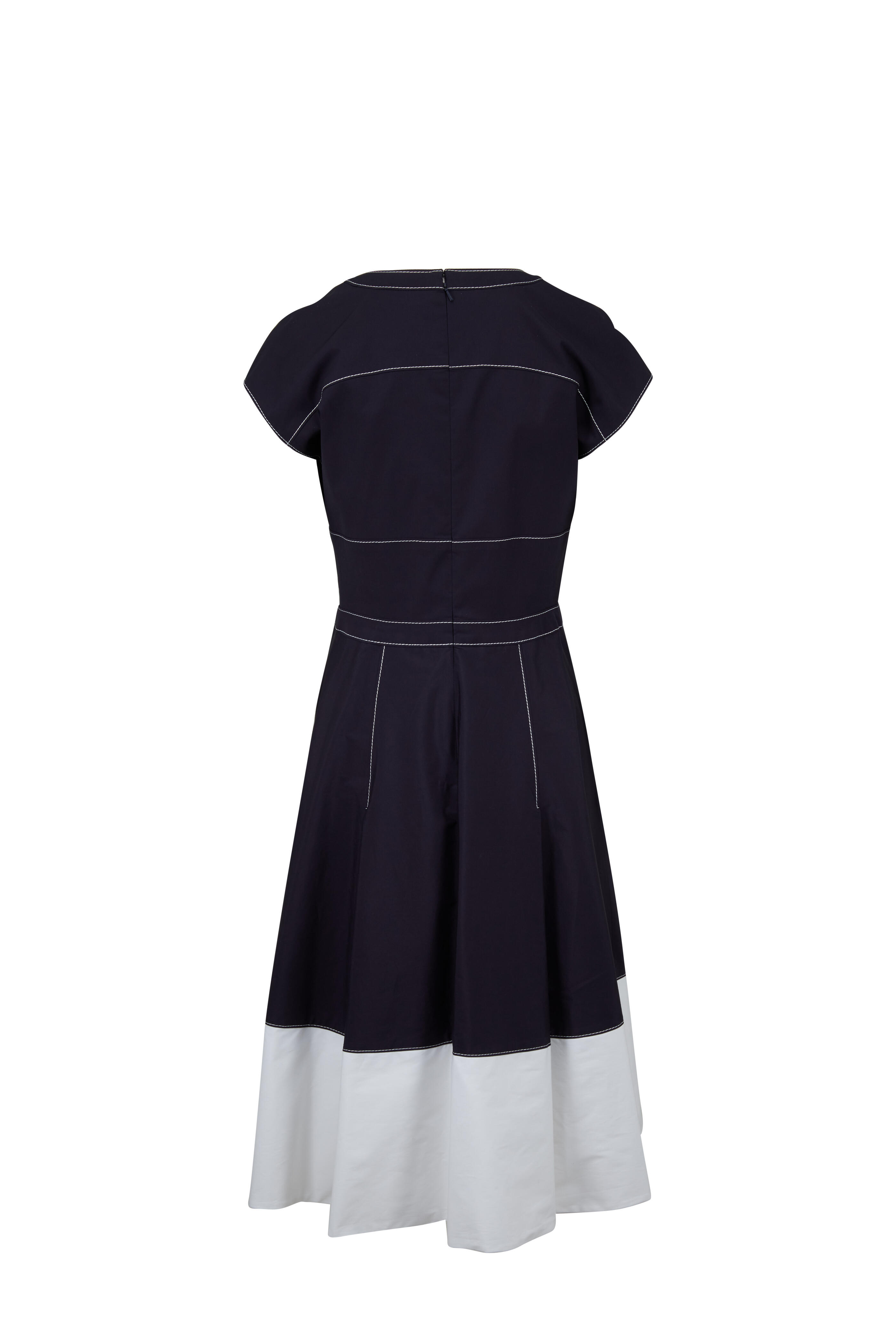 Carolina Herrera - Navy Blue Contrast Seam Cap Sleeve Dress
