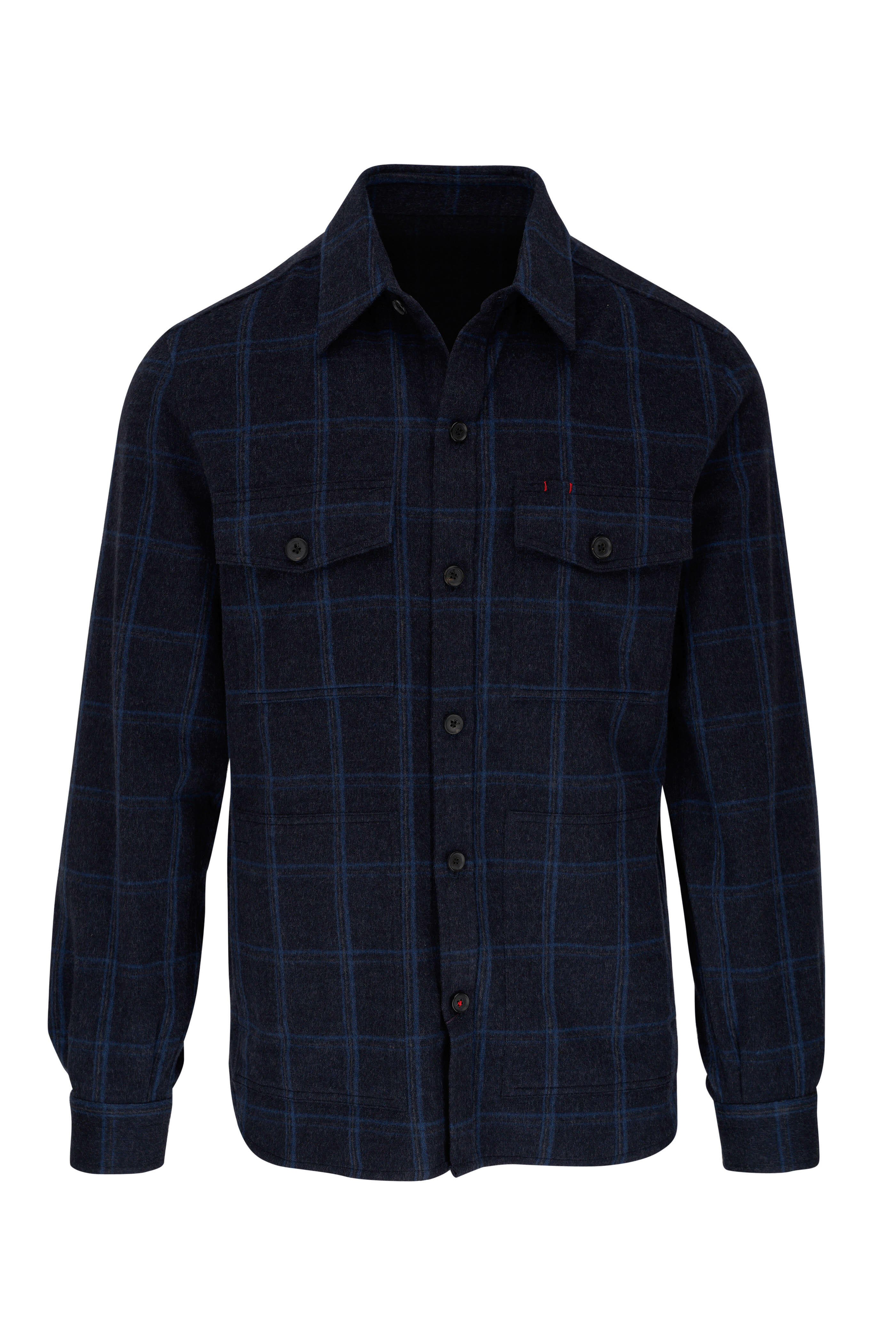 Isaia Blue Moleskin Button Down Overshirt Mitchell Stores