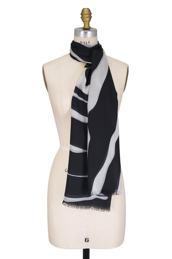 Akris Black Animal Stripe Cashmere Scarf - view 1