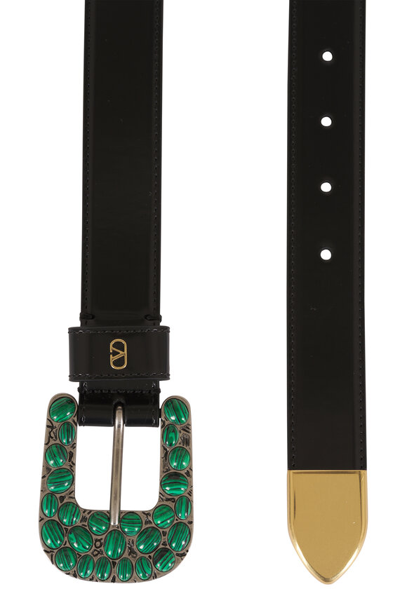 Valentino Garavani Mini VLogo Black & Malachite Belt, 30mm - view 2