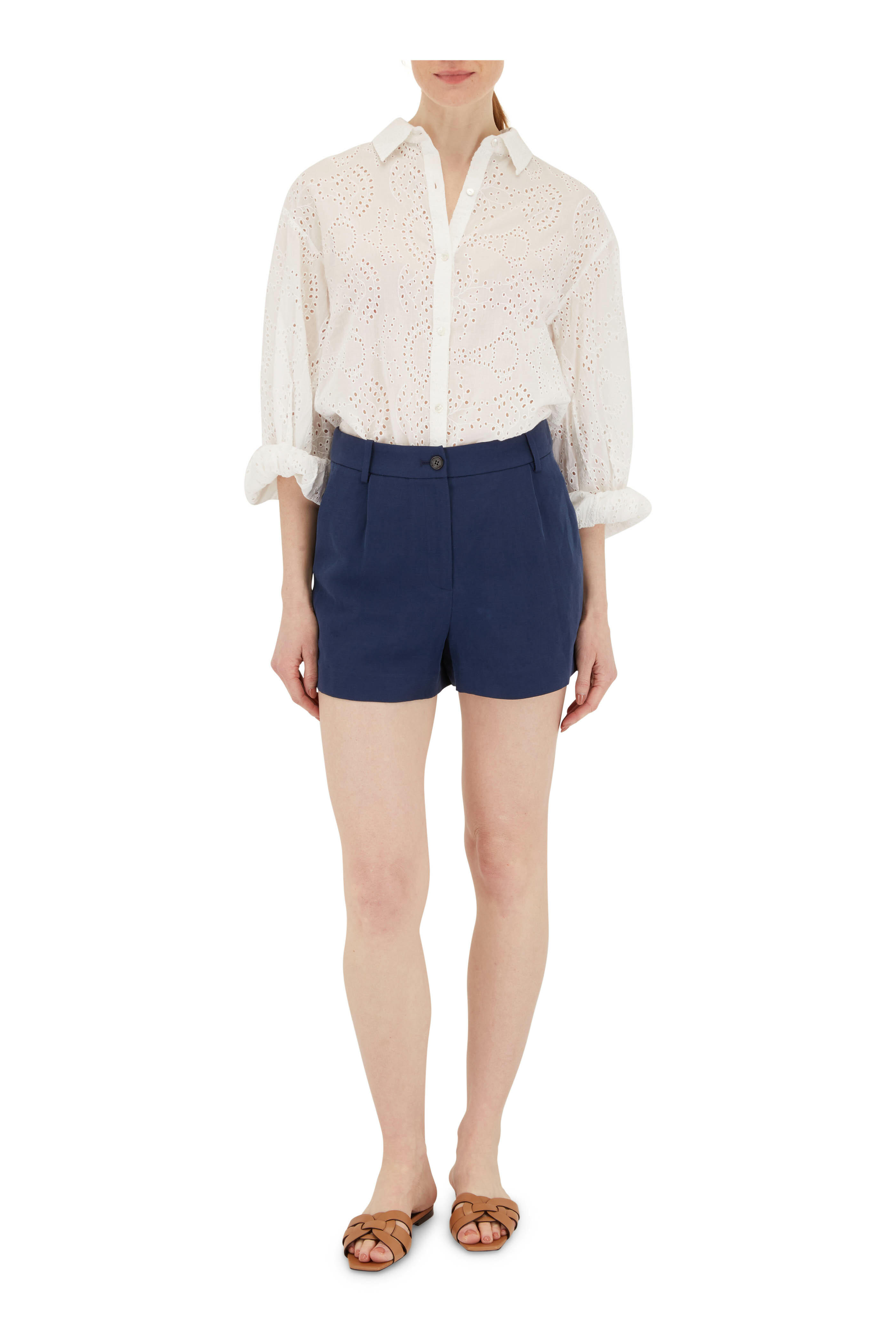 Nili Lotan - Beatrice Cobalt Linen & Silk Pleated Shorts
