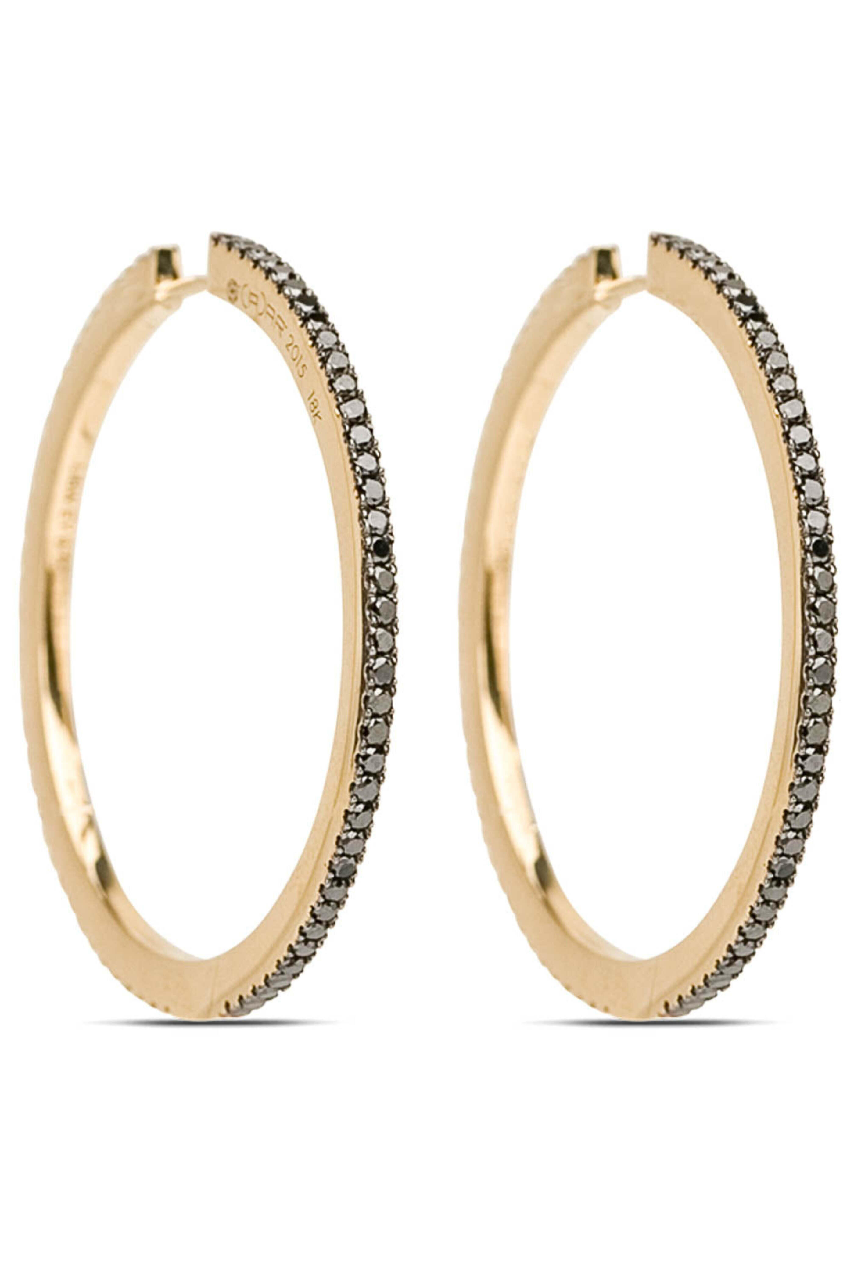 Cadar - White and Black Diamond Solo Large Hoop Earrings