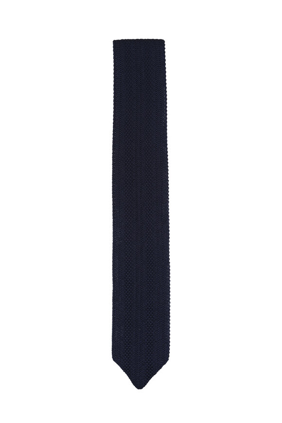 Brunello Cucinelli Navy Tricot Silk Necktie - view 1